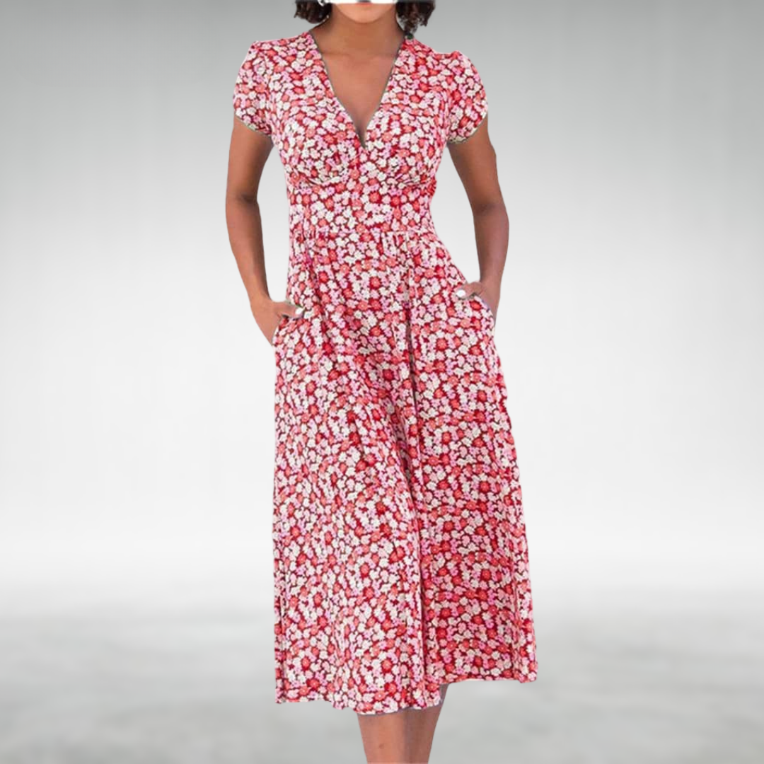 Hadley | Women’s Floral V-Neck Pocket Midi Dress