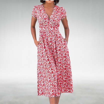 Hadley | Women’s Floral V-Neck Pocket Midi Dress