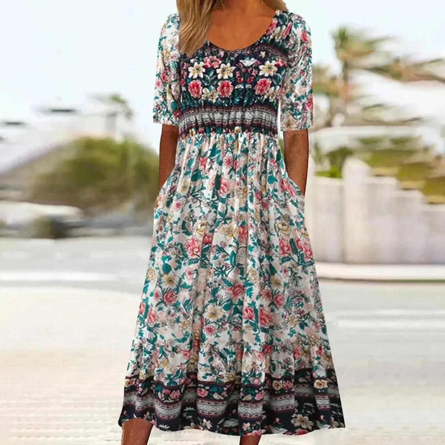 Elena | Women’s Boho Printed Midi Dress