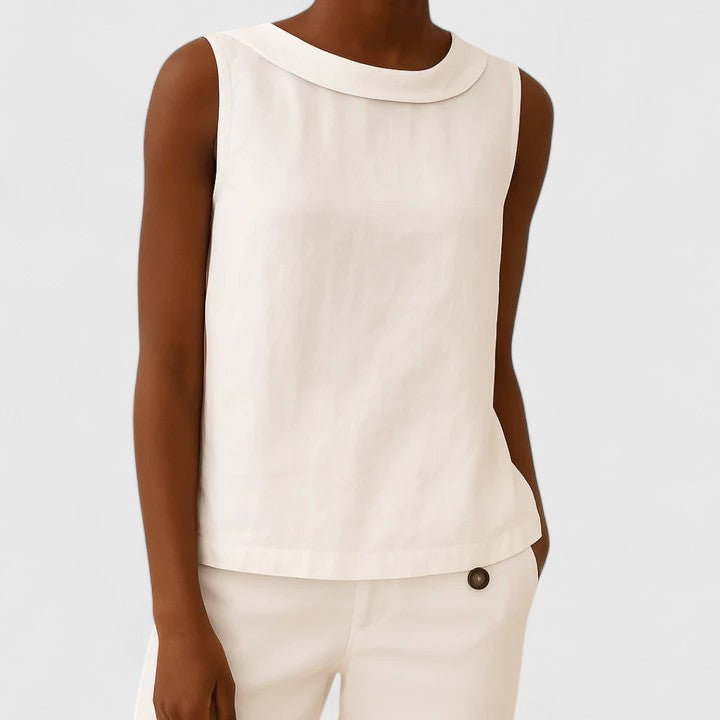 Florence | Women’s Roll Collar Sleeveless Linen Top