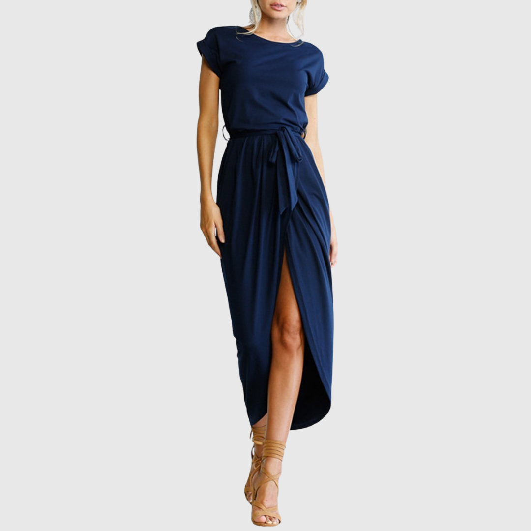 Ember | Women’s Casual Belted Tulip Hem Midi Dress