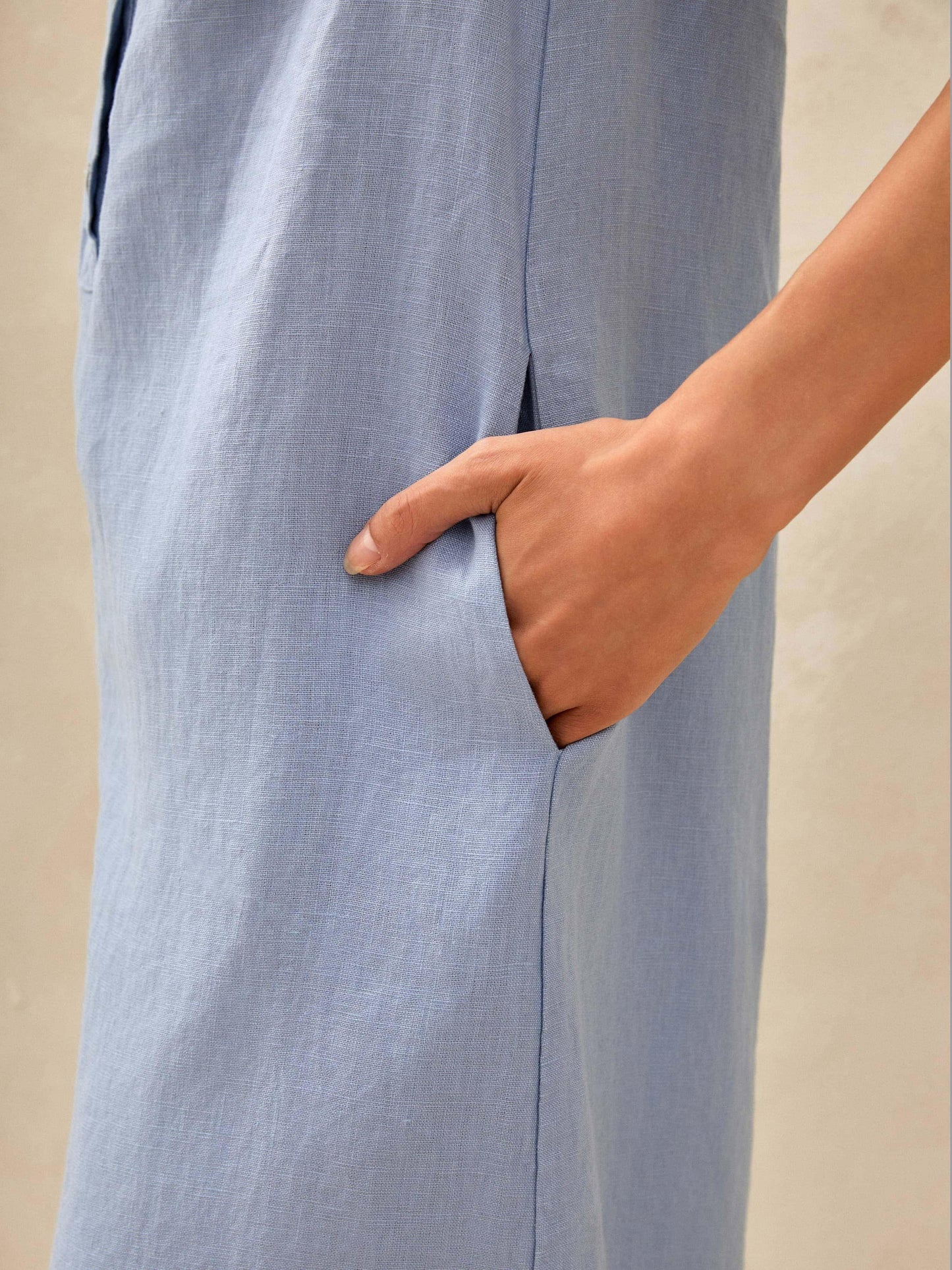 Luna | Women’s Linen Sleeveless Straight High-Slit Maxi Dress