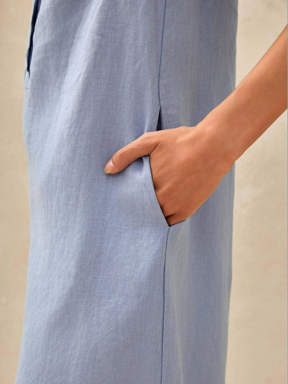 Luna | Women’s Linen Sleeveless Straight High-Slit Maxi Dress