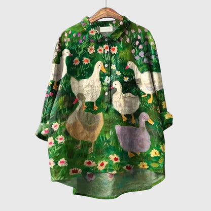 Delia | Women’s Artistic Print Button Up Blouse