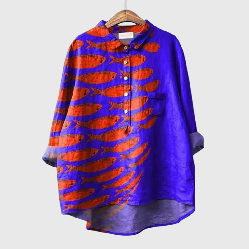 Delia | Women’s Artistic Print Button Up Blouse