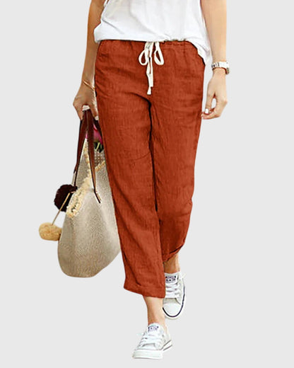 Thessaly | Women’s Drawstring Cropped Linen Trousers