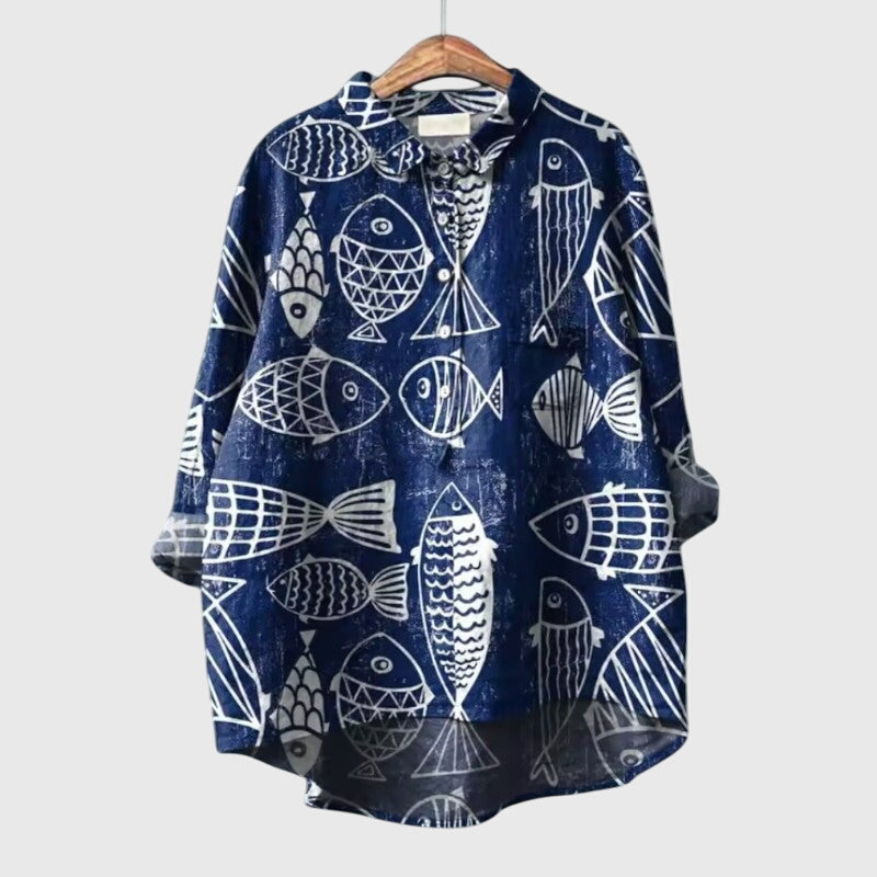 Delia | Women’s Artistic Print Button Up Blouse