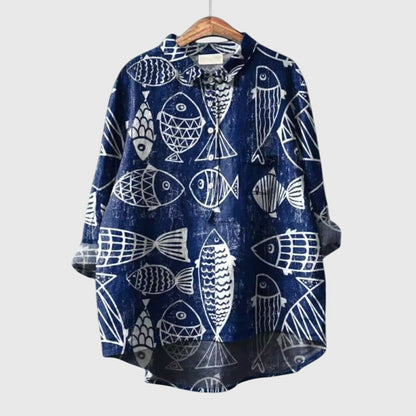 Delia | Women’s Artistic Print Button Up Blouse