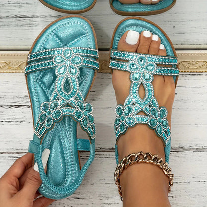 Celine | Women’s Spring Floral Embellished Flat Sandals