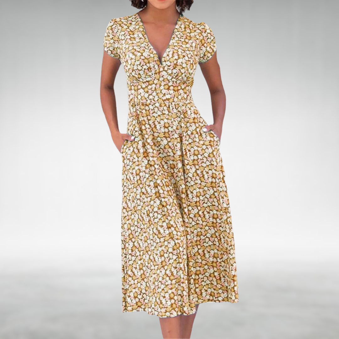 Hadley | Women’s Floral V-Neck Pocket Midi Dress