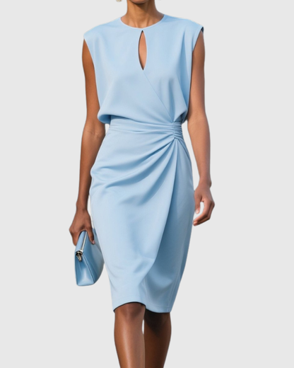 Elodie | Women’s Elegant Ruched Keyhole Midi Dress
