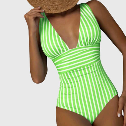 Zivara | Women’s Striped V Neck One Piece Swimsuit