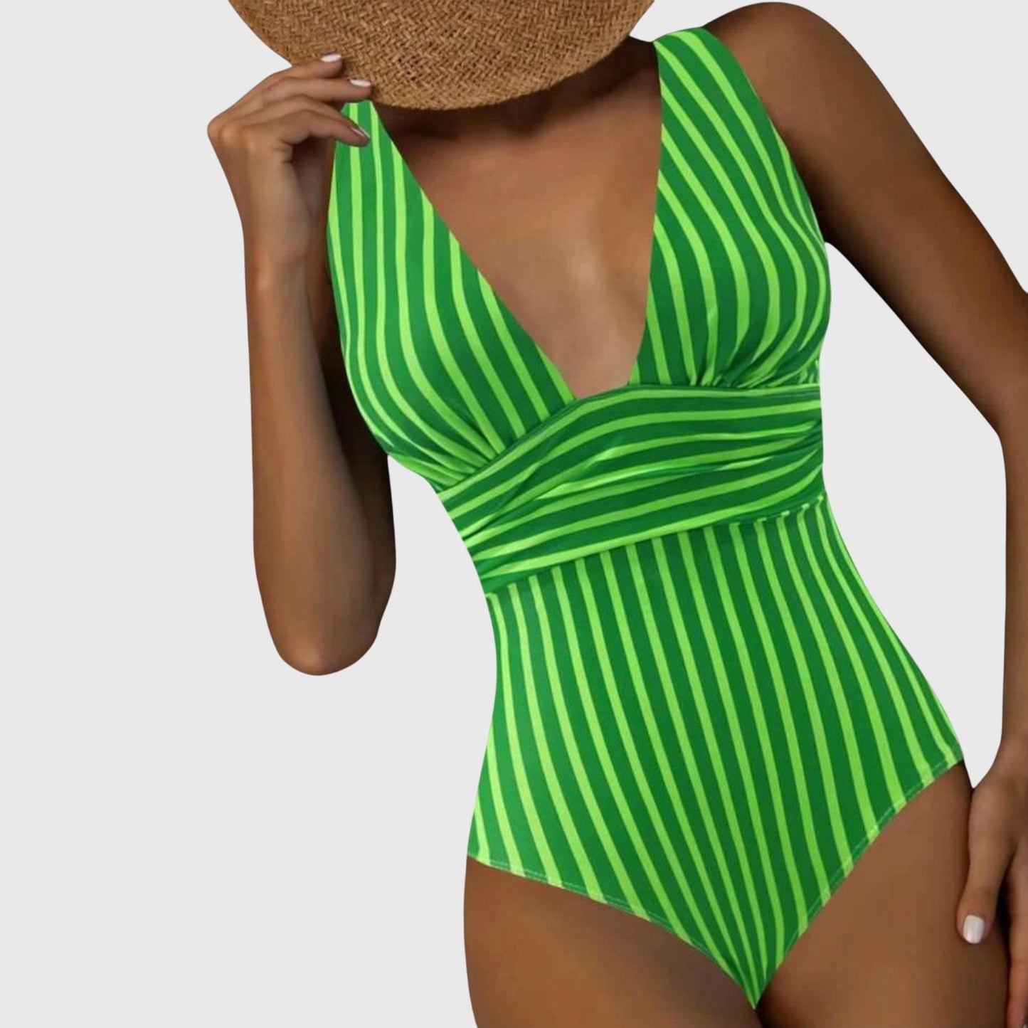 Zivara | Women’s Striped V Neck One Piece Swimsuit