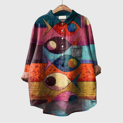 Delia | Women’s Artistic Print Button Up Blouse