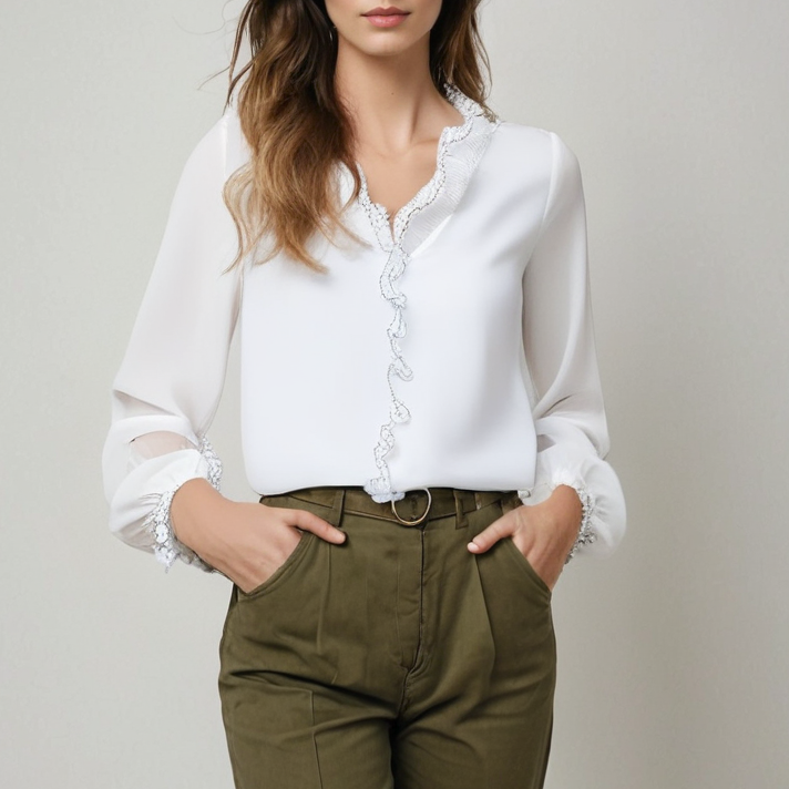 Annalise | Women’s Elegant Long Sleeve Ruffle Blouse