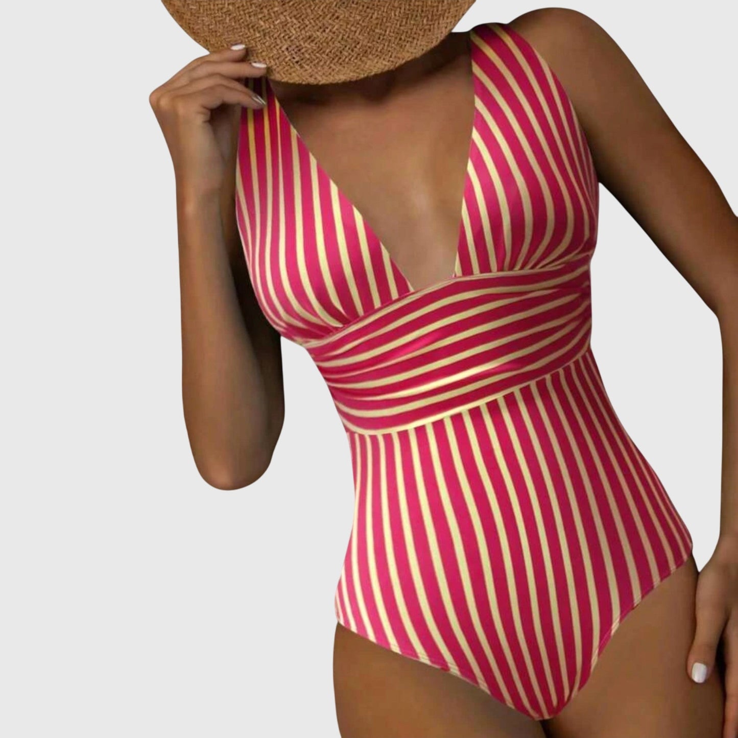 Zivara | Women’s Striped V Neck One Piece Swimsuit