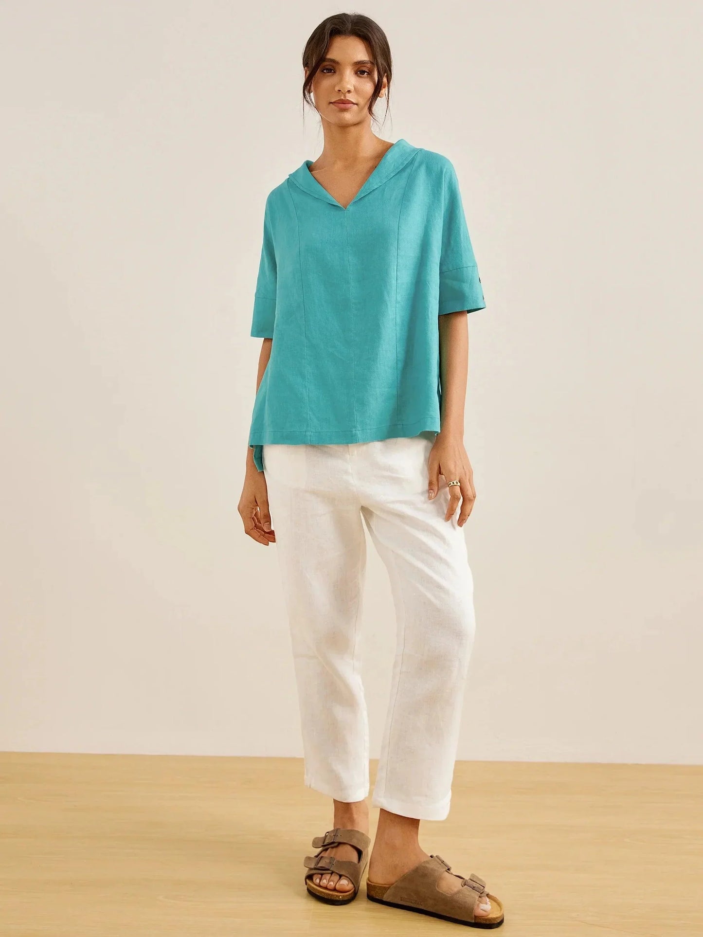Jolene | Women’s Linen V-Neck Short Sleeve Blouse
