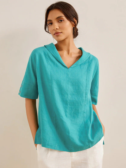 Reagan | Women’s Linen V-Neck Short Sleeve Shirt