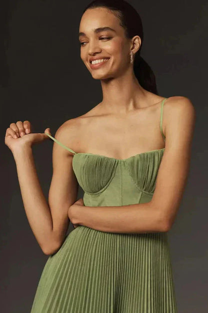 Delphine | Women’s Pleated Strappy Maxi Dress