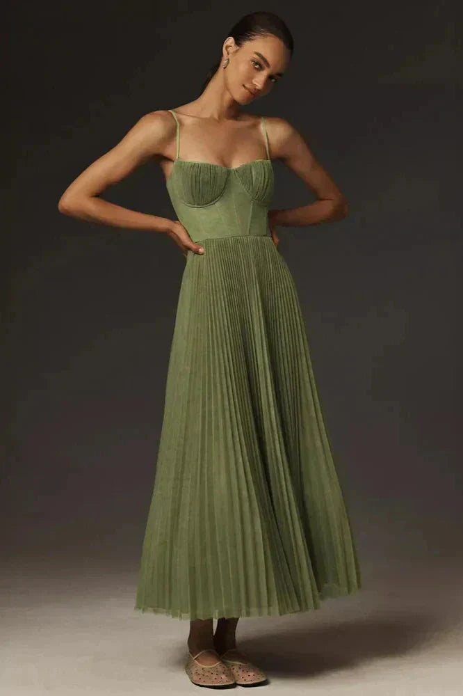 Delphine | Women’s Pleated Strappy Maxi Dress