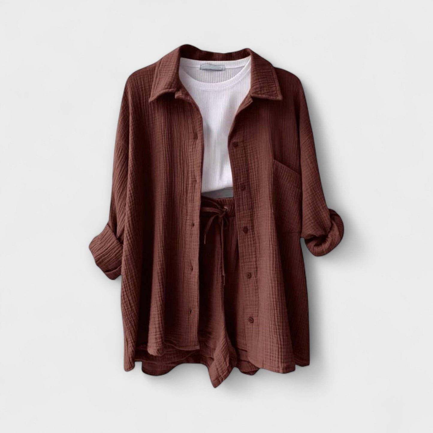 Jane | Women’s Elegant Linen Shirt And Shorts Co-Ord Set