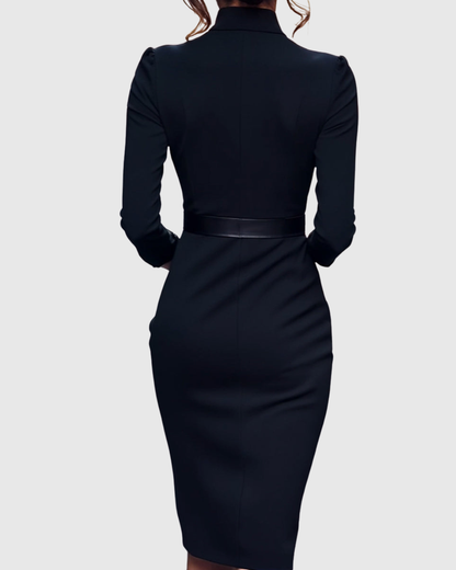 Veronica | Women’s Belted Collared Midi Dress