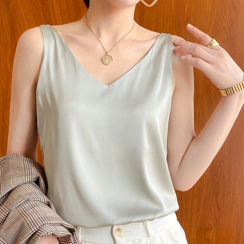 Elara | Women’s Classic Relaxed Fit Draped Satin Tank