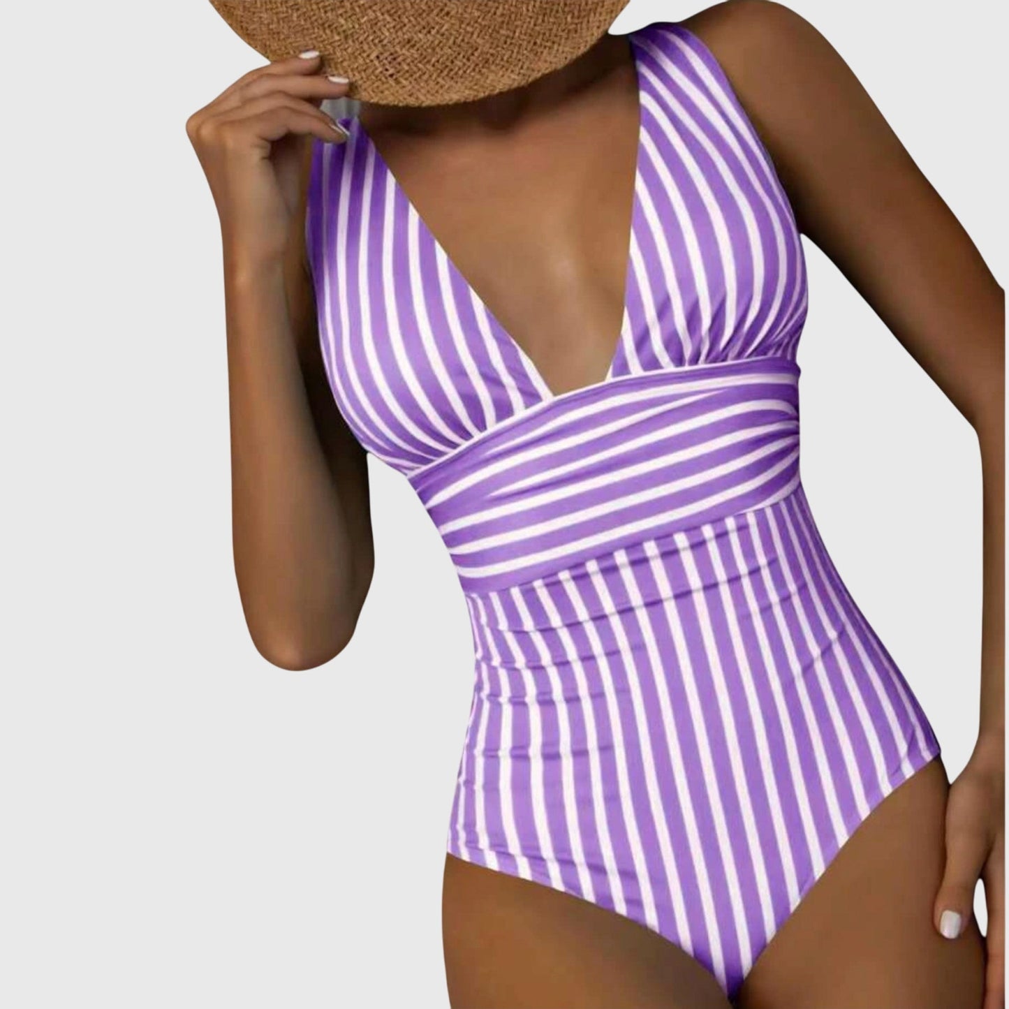 Zivara | Women’s Striped V Neck One Piece Swimsuit