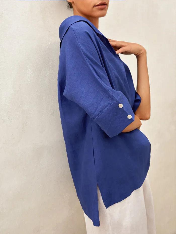 Jolene | Women’s Linen V-Neck Short Sleeve Blouse