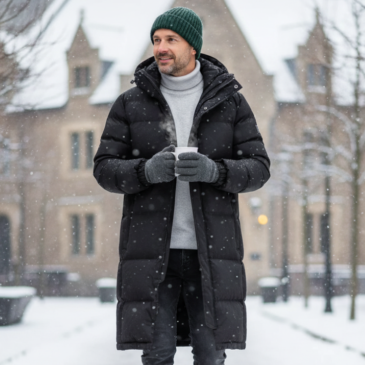 Brooks | Men’s Long Hooded Jacket with Quilted Insulated Design