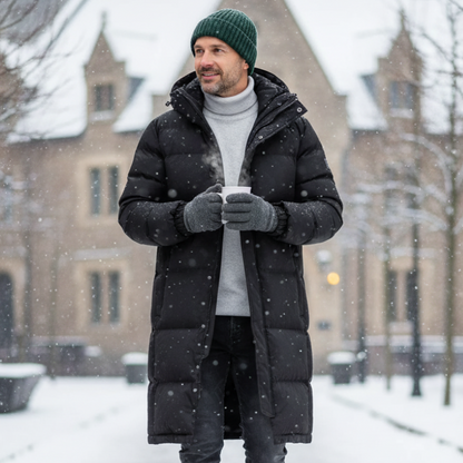 Brooks | Men’s Long Hooded Jacket with Quilted Insulated Design