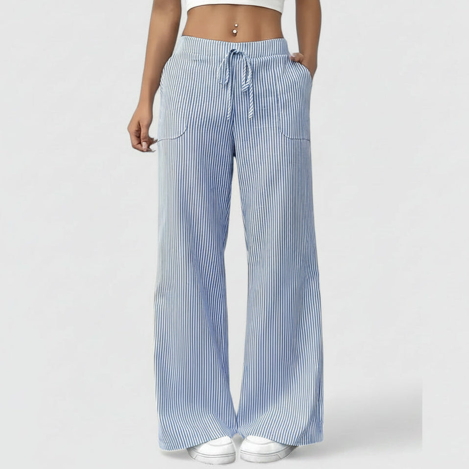 Corinne | Women’s Striped Wide Leg Linen Pants