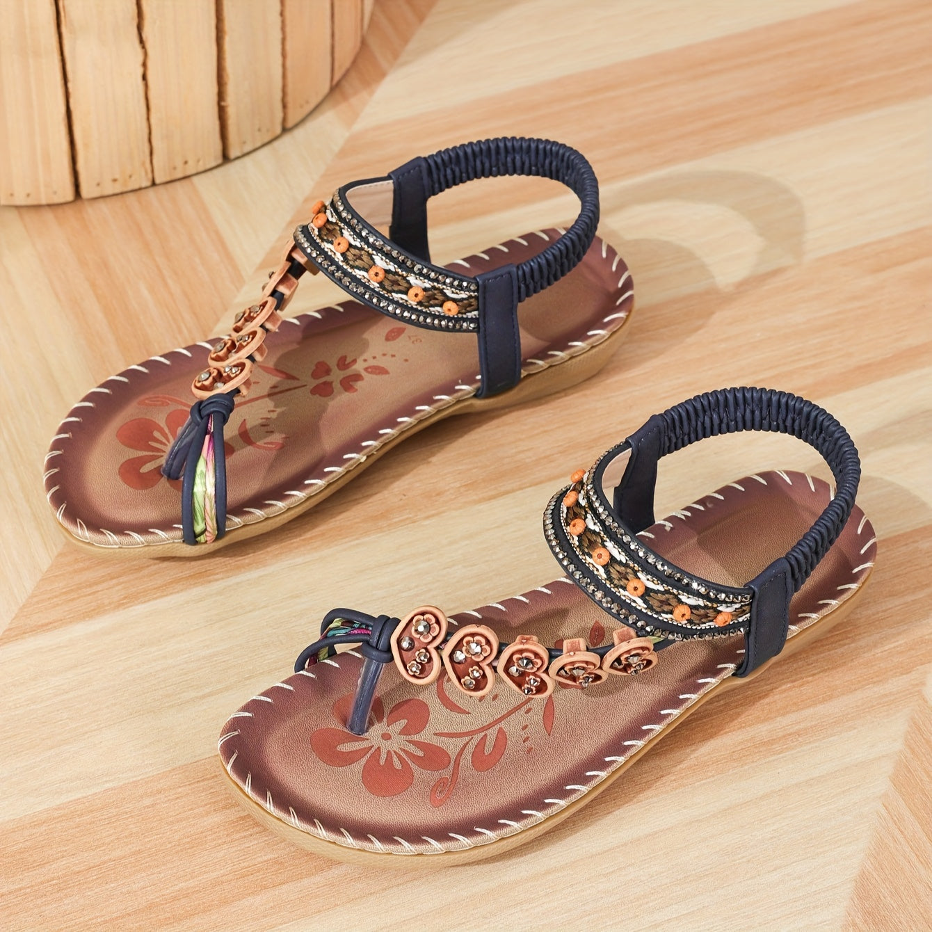 Zaylee | Women’s Floral Strap Flat Summer Sandals
