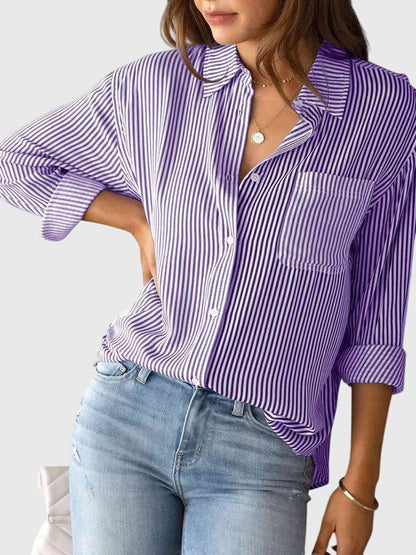 Kennedi | Women’s Striped Tie Front Collared Shirt