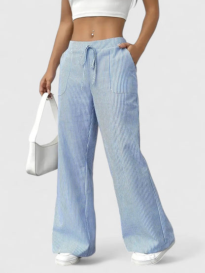 Corinne | Women’s Striped Wide Leg Linen Pants