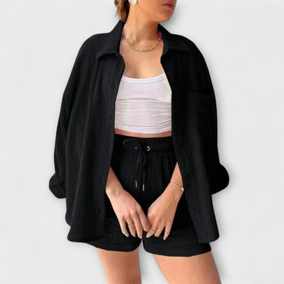 Jane | Women’s Elegant Linen Shirt And Shorts Co-Ord Set