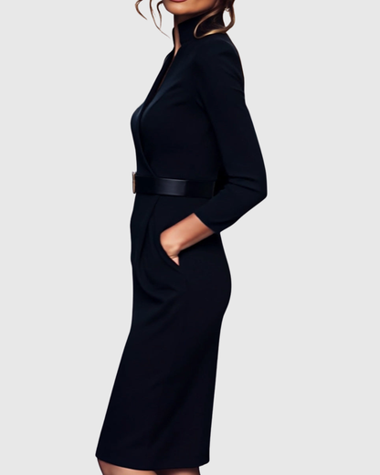 Veronica | Women’s Belted Collared Midi Dress