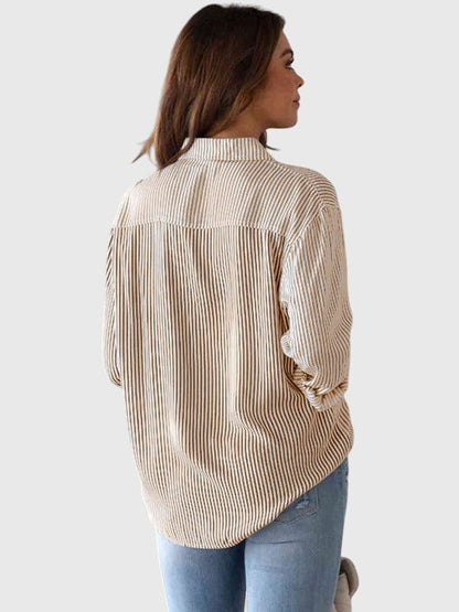Kennedi | Women’s Striped Tie Front Collared Shirt