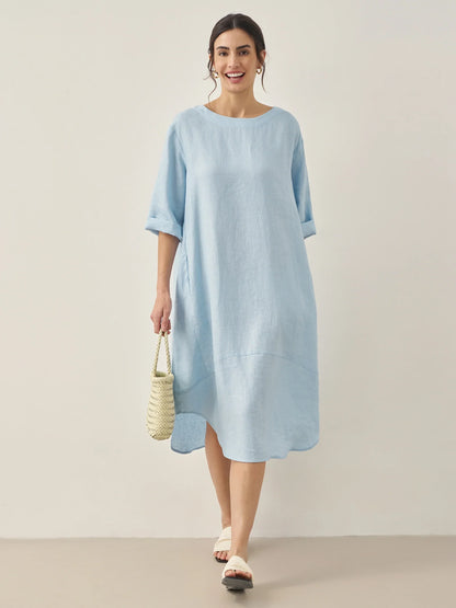 Paloma | Women’s Linen Bateau Neck Relaxed Midi Dress