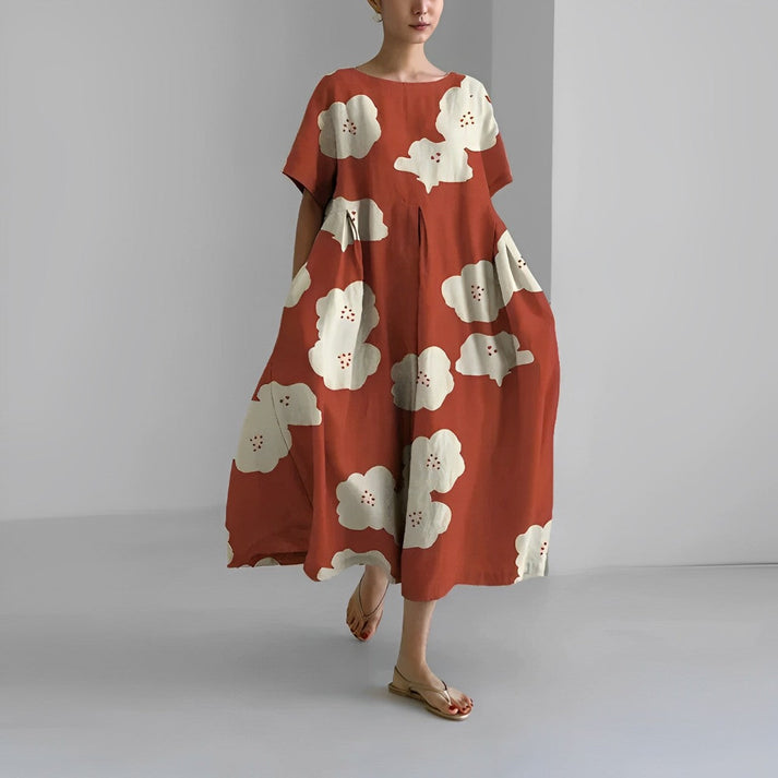 Marigold | Women’s Relaxed Style Flower Midi Dress with Loose Flowy Fit