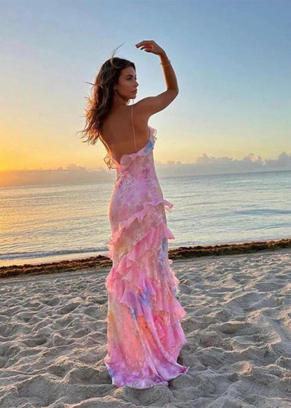Donnah | Women’s Floral Ruffle Maxi Dress