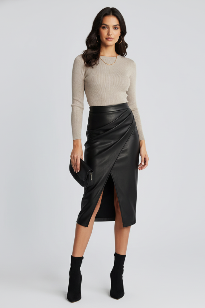 Fallon | Women’s Pleated Midi Skirt with Front Slit