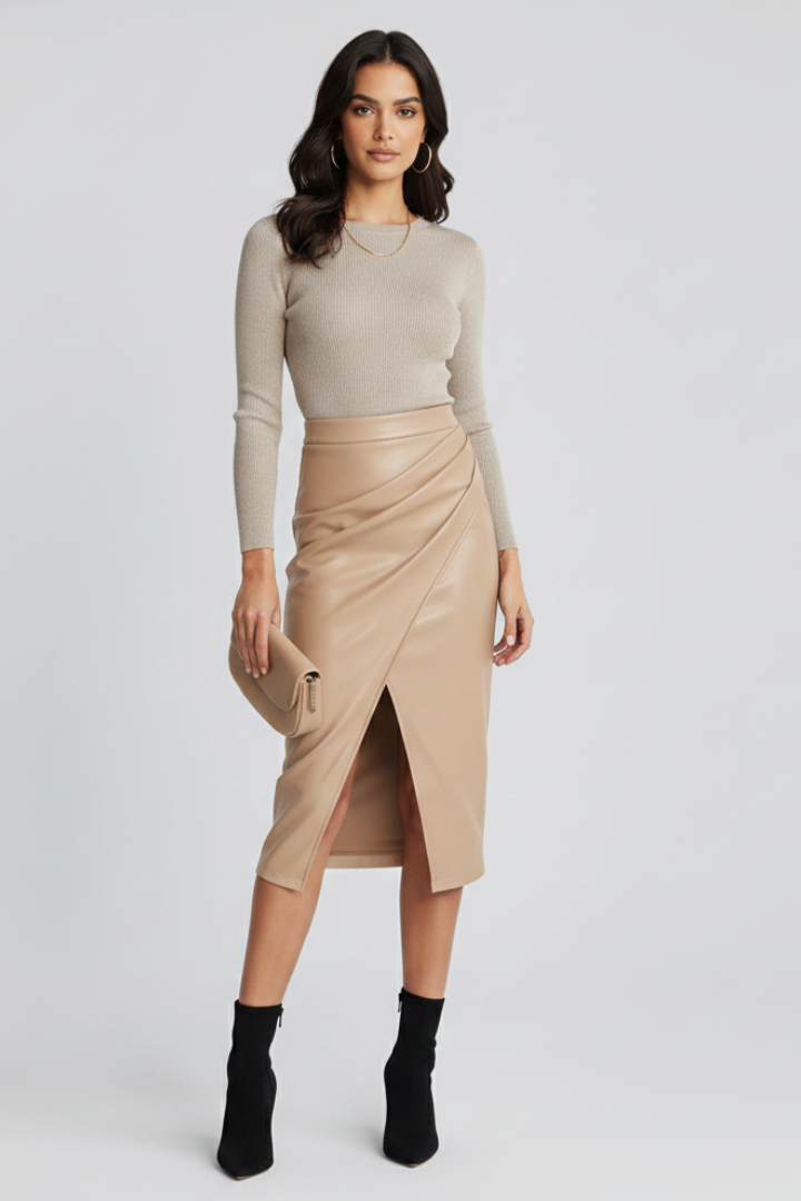 Fallon | Women’s Pleated Midi Skirt with Front Slit