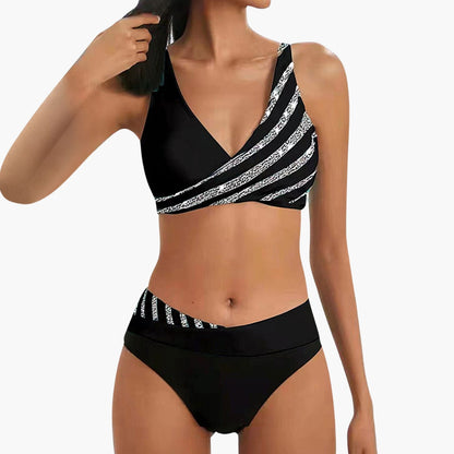 Cassidy | Women’s Sparkle Stripe Bikini with High-Waisted Bottom