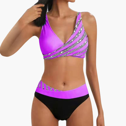 Cassidy | Women’s Sparkle Stripe Bikini with High-Waisted Bottom