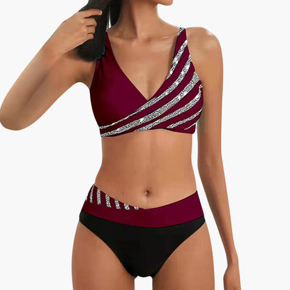 Cassidy | Women’s Sparkle Stripe Bikini with High-Waisted Bottom