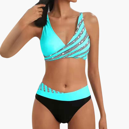 Cassidy | Women’s Sparkle Stripe Bikini with High-Waisted Bottom