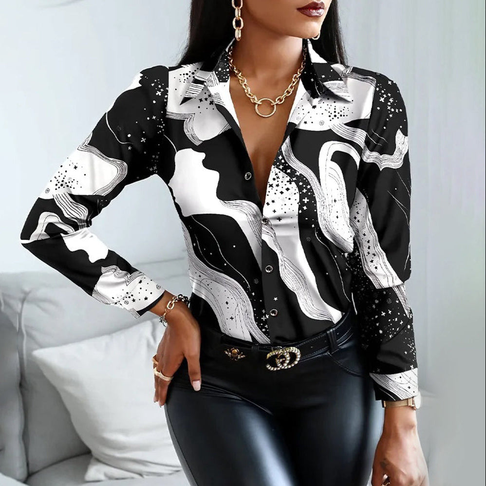 Cassandra | Women’s Classic Collar Shirt with Patterns and Closure