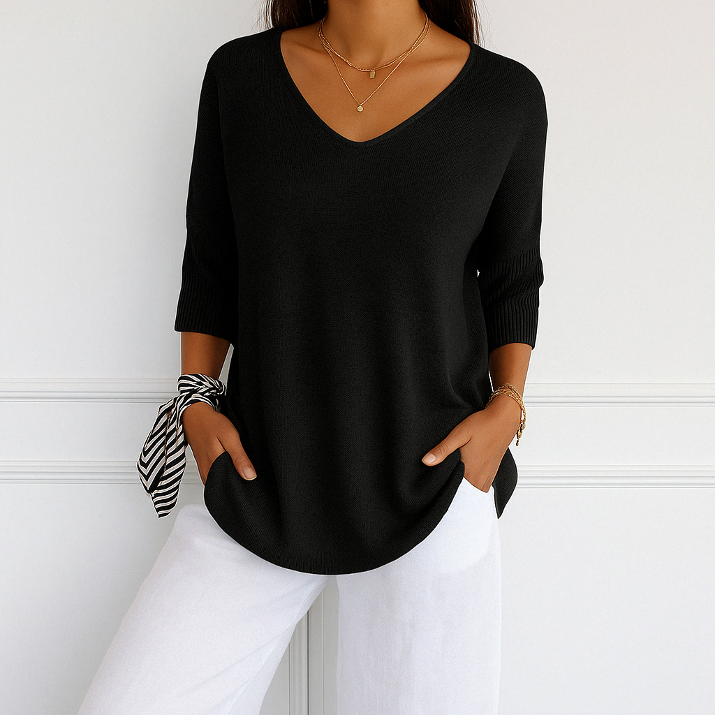 Hadley | Women’s V-Neck Short Sleeve Knit Pullover