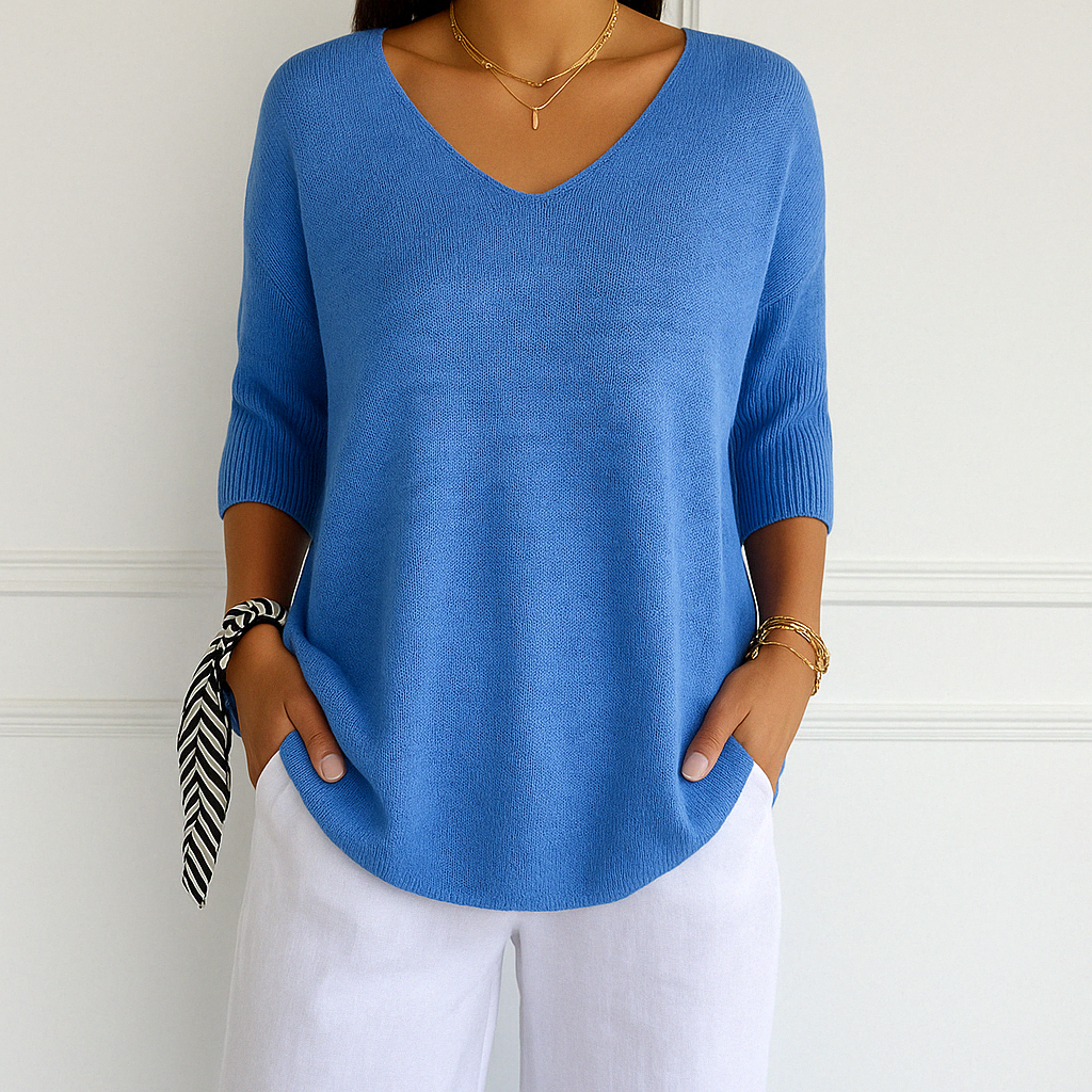 Hadley | Women’s V-Neck Short Sleeve Knit Pullover